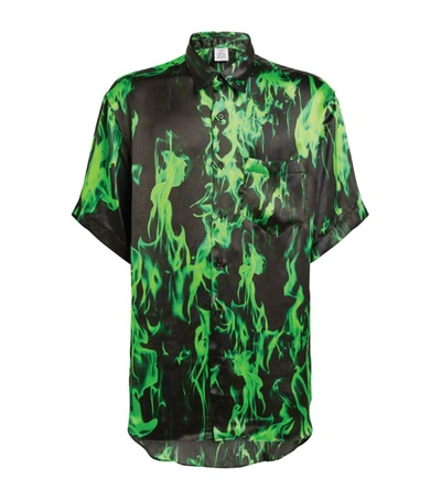 Shop Vetements Green Fire Print Short-sleeved Shirt