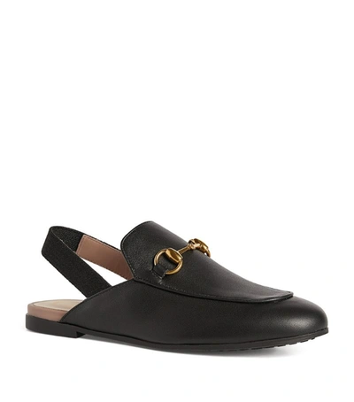 Shop Gucci Kids Leather Princeton Slippers In Black