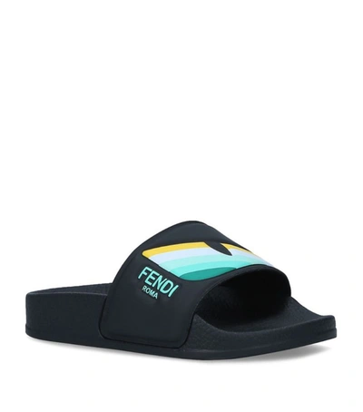 Shop Fendi Kids Patterned Slides In Black