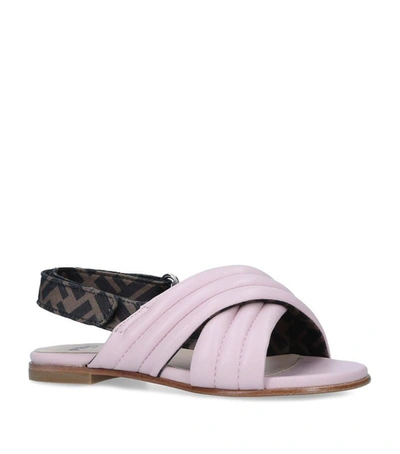 Shop Fendi Kids Leather Crossover Sandals In Pink
