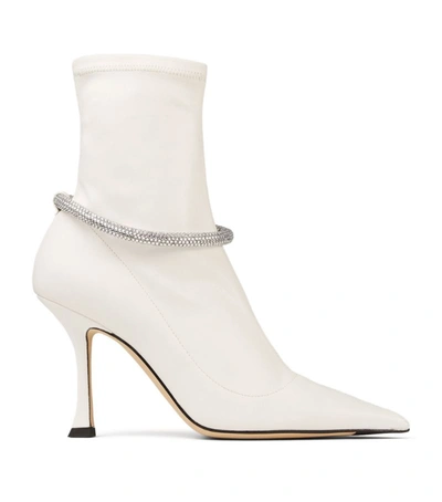 Shop Jimmy Choo Leroy 90 Embellished Ankle Boots In White