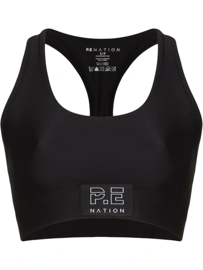 Shop P.e Nation Logo-patch Endurance Sports Bra In Schwarz