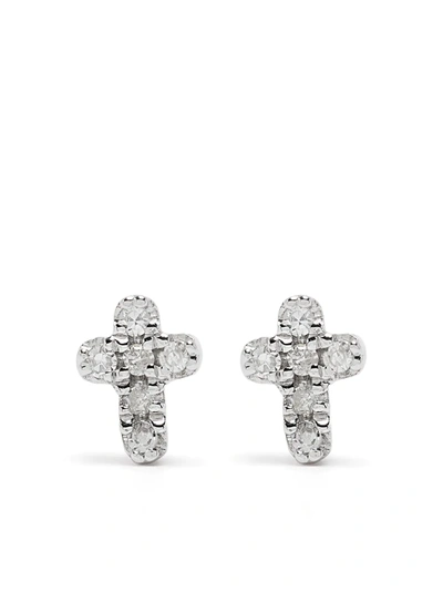 Shop Djula 18kt White Gold Diamond Cross Earrings In Silber