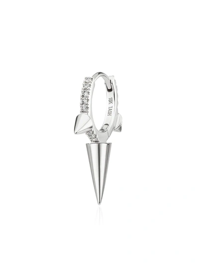 Shop Maria Tash 18kt White Gold Triple Spike Diamond Huggie Earring