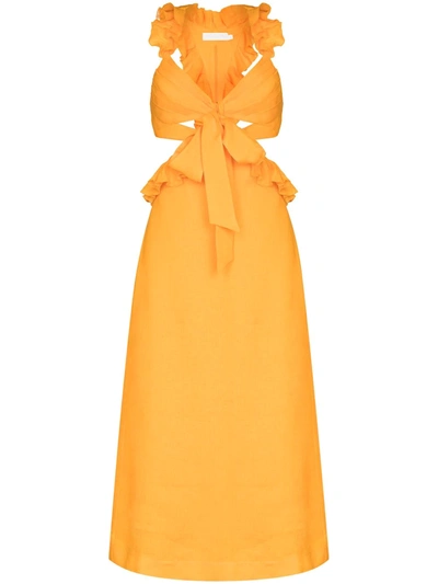 Shop Zimmermann Aliane Ruffled Strap Dress In Orange