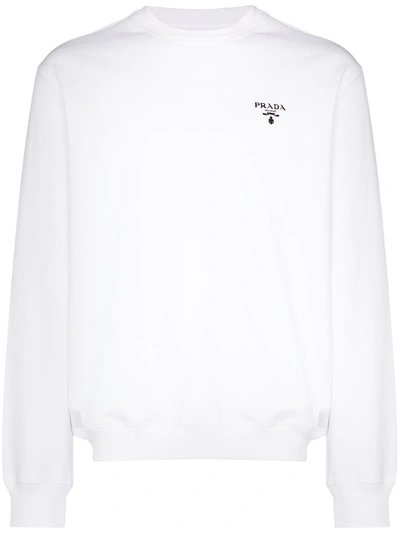 Shop Prada Small Logo Crewneck Sweatshirt In Weiss