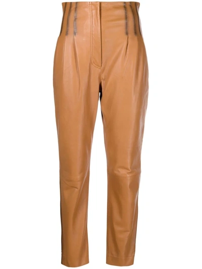 Shop Alberta Ferretti High-waisted Leather Trousers In Braun