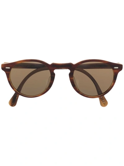 Shop Oliver Peoples Gregory Round-frame Sunglasses In Braun