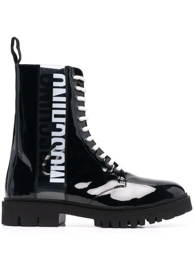 Shop Moschino Logo-print Ankle Boots In Schwarz