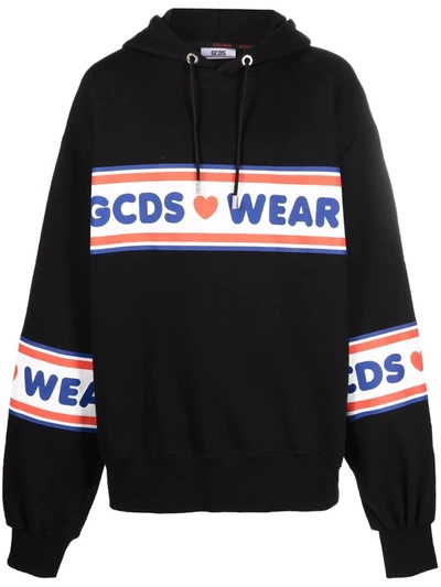 Shop Gcds Logo-print Cotton Hoodie In Schwarz
