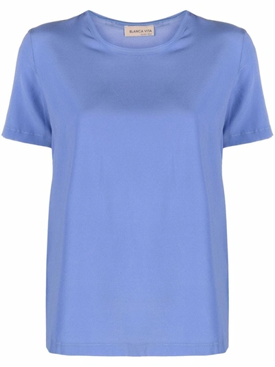 Shop Blanca Vita Silk-blend T-shirt In Blau
