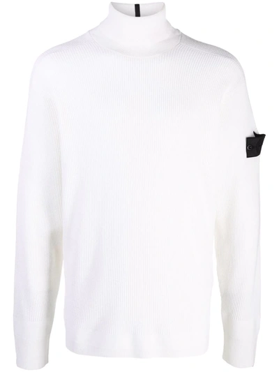 Shop Stone Island Shadow Project Logo-patch Roll-neck Jumper In Weiss