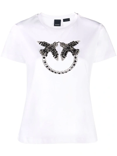 Shop Pinko Logo-embellished T-shirt In Weiss