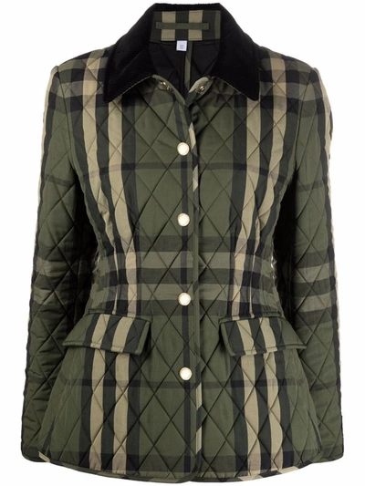 Shop Burberry Diamond-quilted Check Jacket In Grün