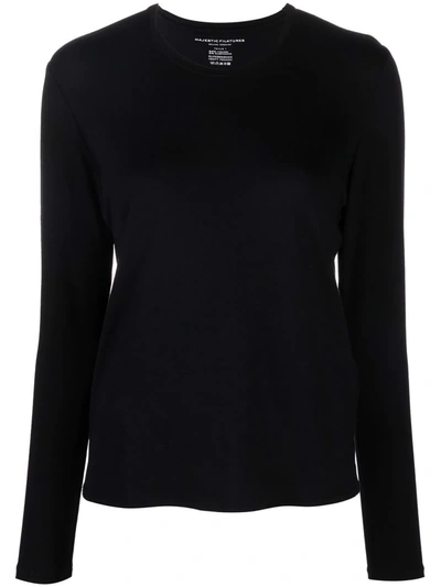 Majestic Finished-edge Long-sleeved T-shirt In Schwarz