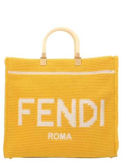 Shop Fendi Sunshine Medium Tote Bag In Yellow