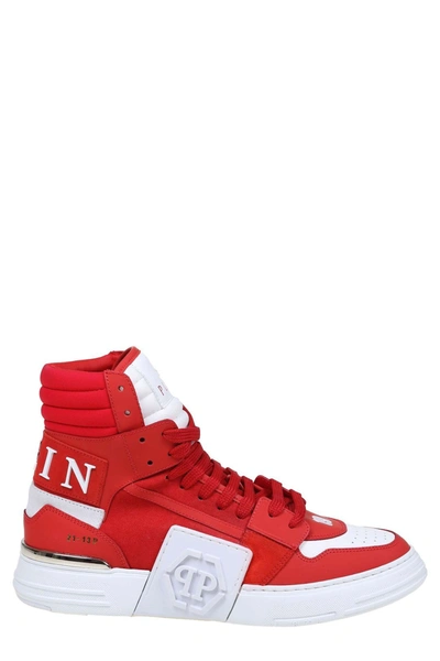 Shop Philipp Plein Panelled High Top Sneakers In Red