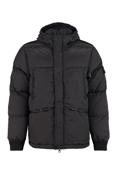 Shop Stone Island Logo Patch Down Jacket In Black