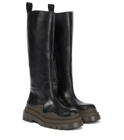 Shop Bottega Veneta Tire Leather Knee-high Boots In 黑色