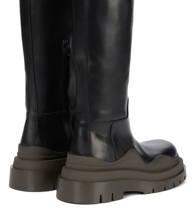 Shop Bottega Veneta Tire Leather Knee-high Boots In 黑色