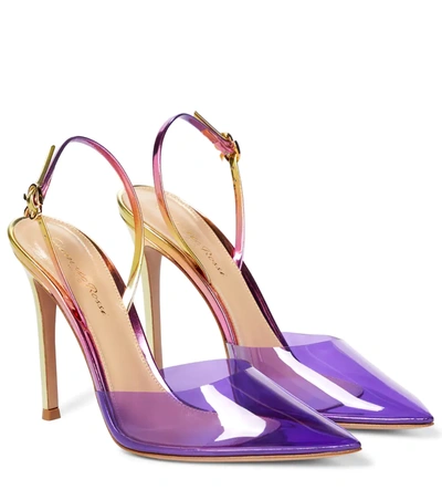 Shop Gianvito Rossi Ribbon D'orsay Pvc And Leather Pumps In 金色