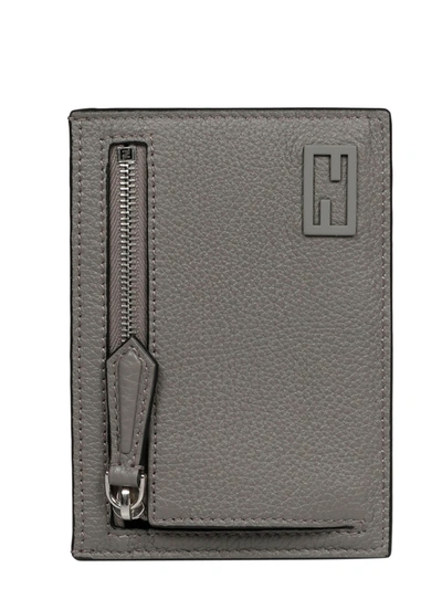 Shop Fendi Baguette Plaque Zipped Cardholder In Grey