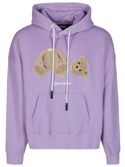 Shop Palm Angels Bear Printed Hoodie In Purple