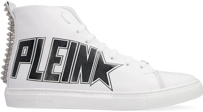 Shop Philipp Plein Logo Print High Top Sneakers In White