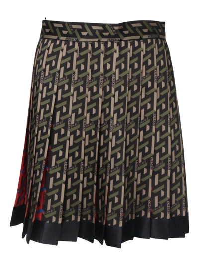 Shop Versace Allover Printed Pleated Mini Skirt In Multi
