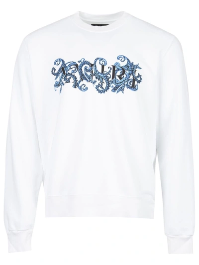 Shop Amiri Paisley Allover Crewneck Sweatshirt White And Blue