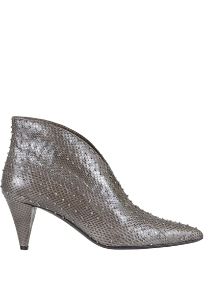 Shop Maliparmi Reptile Print Leather Ankle Boots In Dove-grey