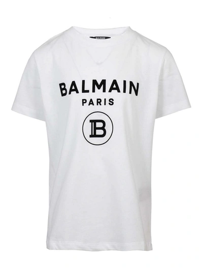 Shop Balmain Logo T-shirt In White