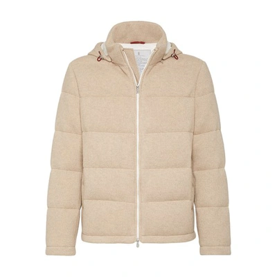 Shop Brunello Cucinelli Knit Down Jacket In Marron