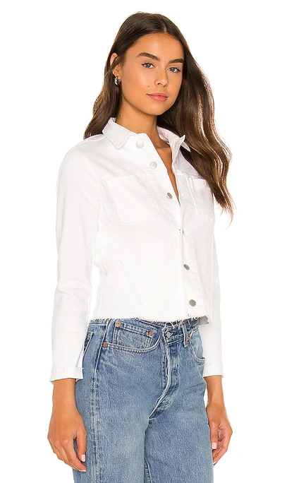 L Agence Janelle Slim Cropped Jean Jacket With Raw Hem In Blanc