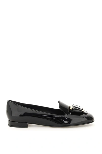 Shop Ferragamo Salvatore  Gancini Loafers In Black