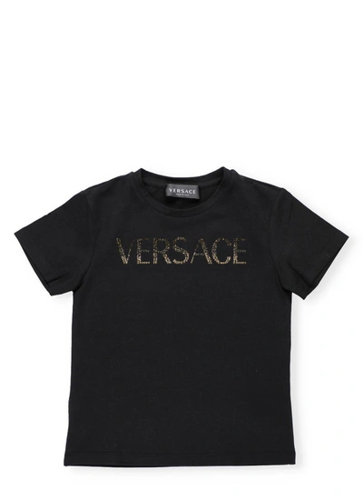 Shop Versace Kids Embellished Logo T In Black