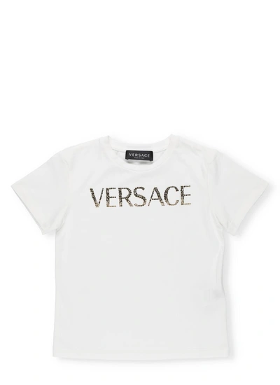 Shop Versace Kids Embellished Logo T In White