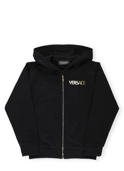 Shop Versace Kids Medusa Printed Hooded Jacket In Black