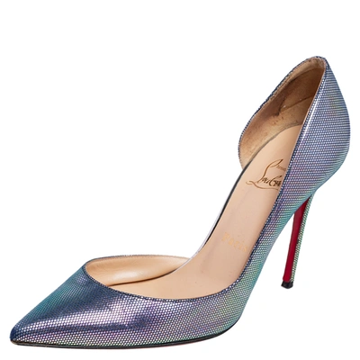 Pre-owned Christian Louboutin Iridescent Leather Iriza Pumps Size 37.5 In Metallic