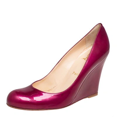 Pre-owned Christian Louboutin Purple Patent Leather Ron Ron Zeppa Wedge Pumps Size 38.5