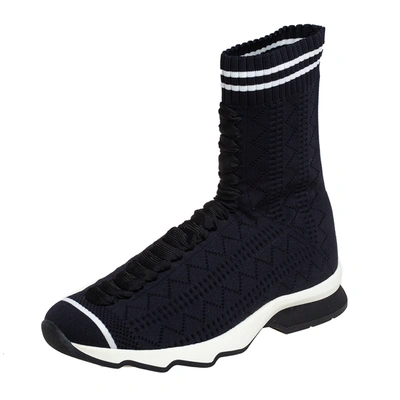 Pre-owned Fendi Black Knit Fabric Sock High Top Sneakers Size 37