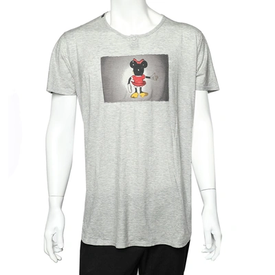 Pre-owned Dolce & Gabbana Grey Cotton Mickey Mouse Patch Detail Roundneck T-shirt Xxl