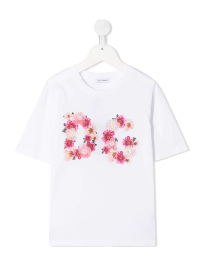Shop Dolce & Gabbana Floral-print Short-sleeve T-shirt In White