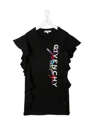 Shop Givenchy Ruffled-trim Cotton Dress In Black