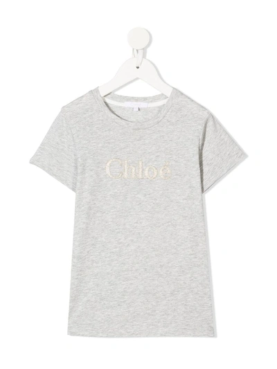Shop Chloé Logo-printed T-shirt In Grey