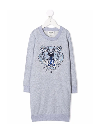 Shop Kenzo Tiger-embroidered Sweater Dress In Grey