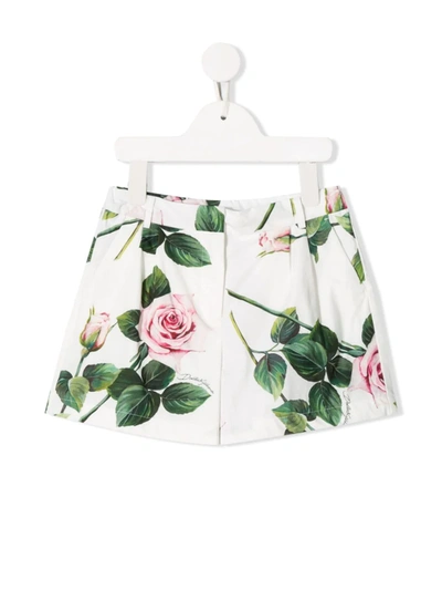 Shop Dolce & Gabbana Rose Print Shorts In White