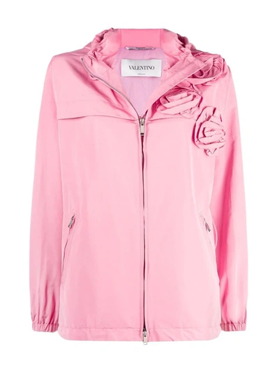 Shop Valentino Rose Blossom Hooded Jacket In Pink