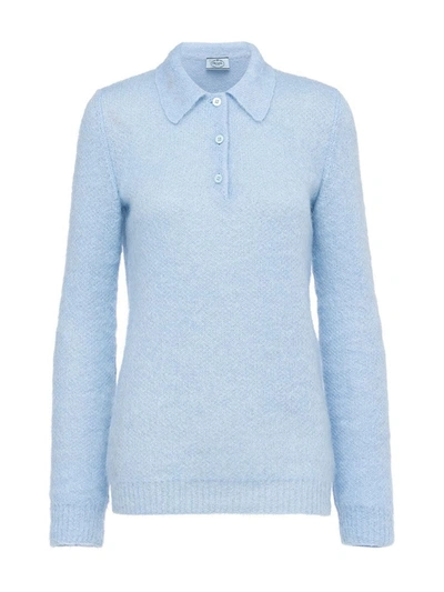Shop Prada Wool-knitted Polo Shirt In Blue