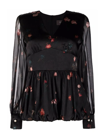 Shop Max Mara (vip) Floral-print Silk Blouse In Black